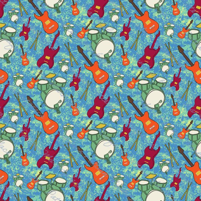 Rock and roll inspired repeat pattern. Featuring drums and rock guitars.