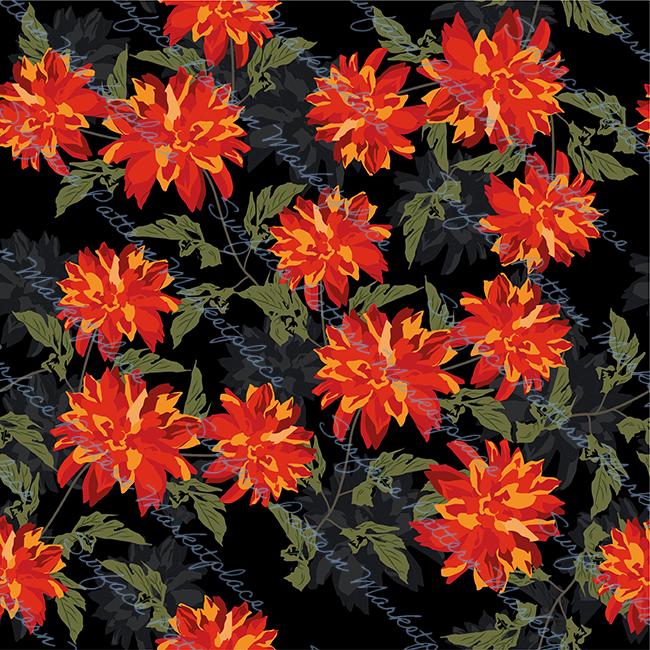 Clementine Dahlias, vector repeat pattern