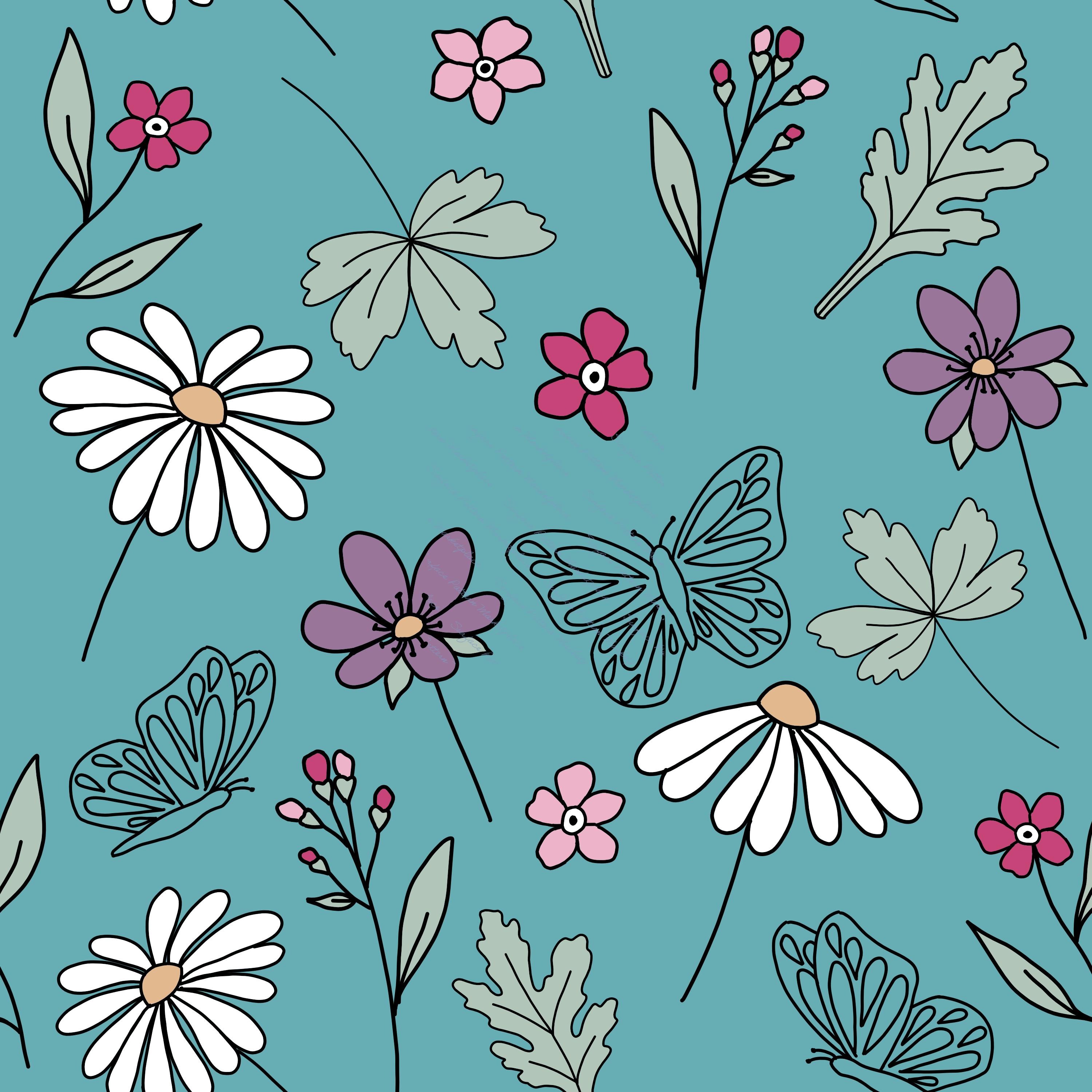 Seamless repeat design of butterflies and florals