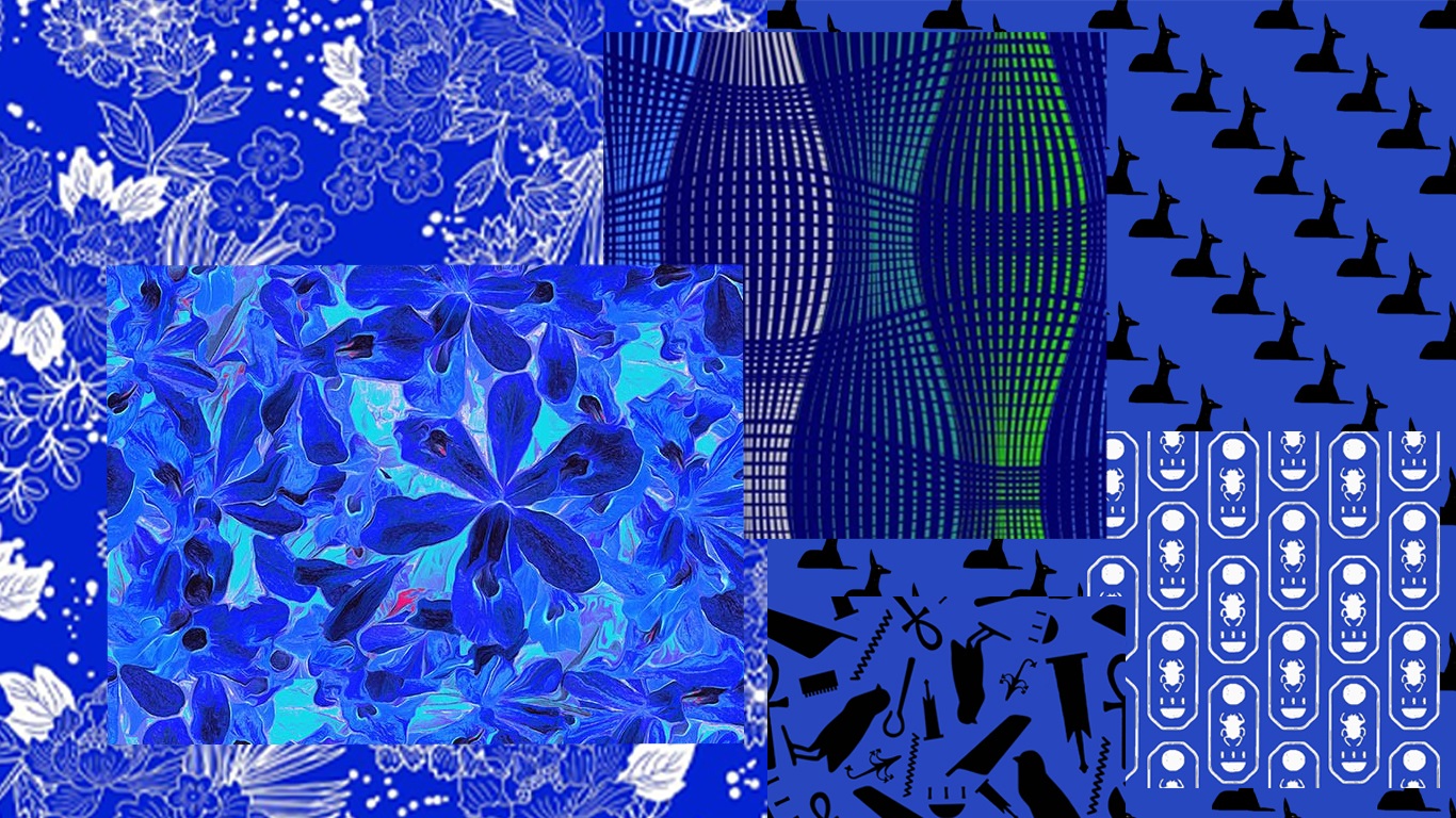 classic blue 2020 catwalk reactive prints from the surface pattern marketplace designers