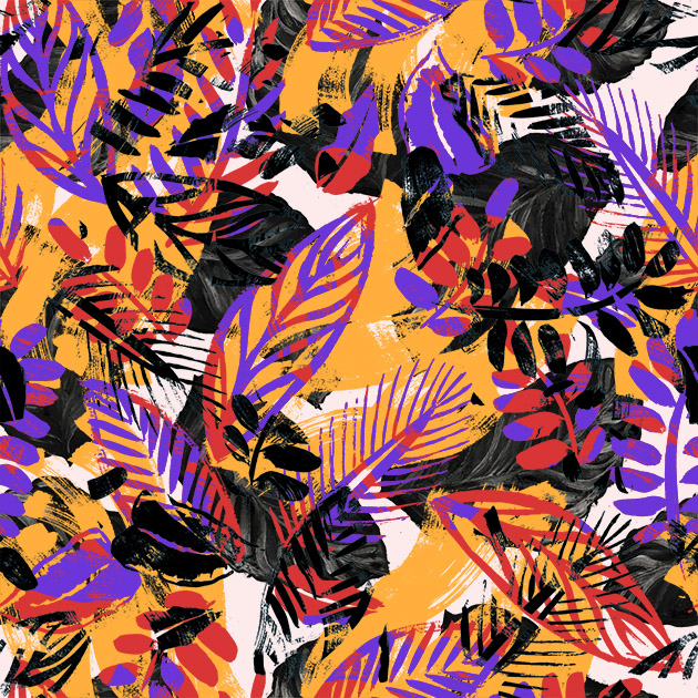 Seamless colorful tropical leafs pattern