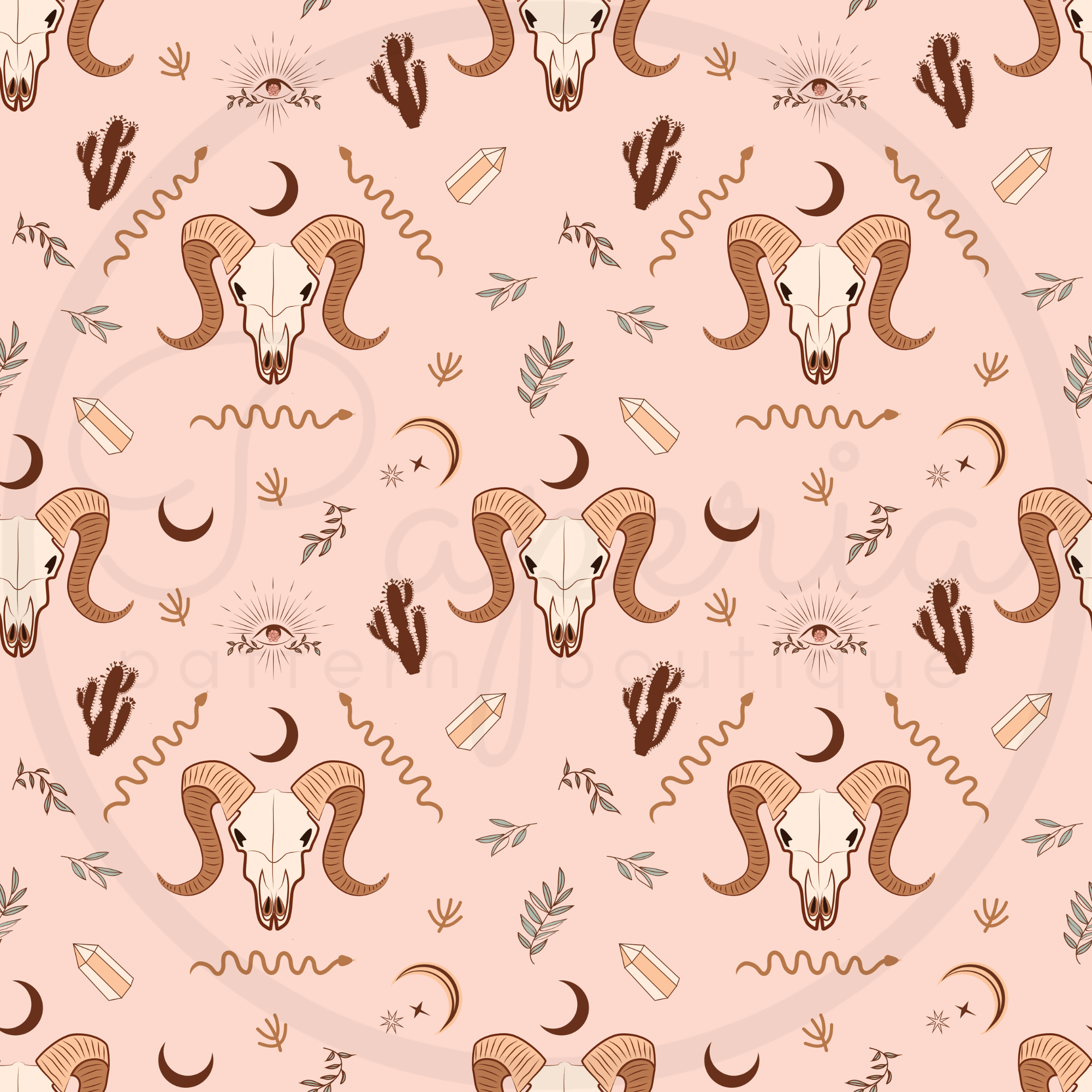 Boho Skull Seamless Repeating Pattern File for Fabric