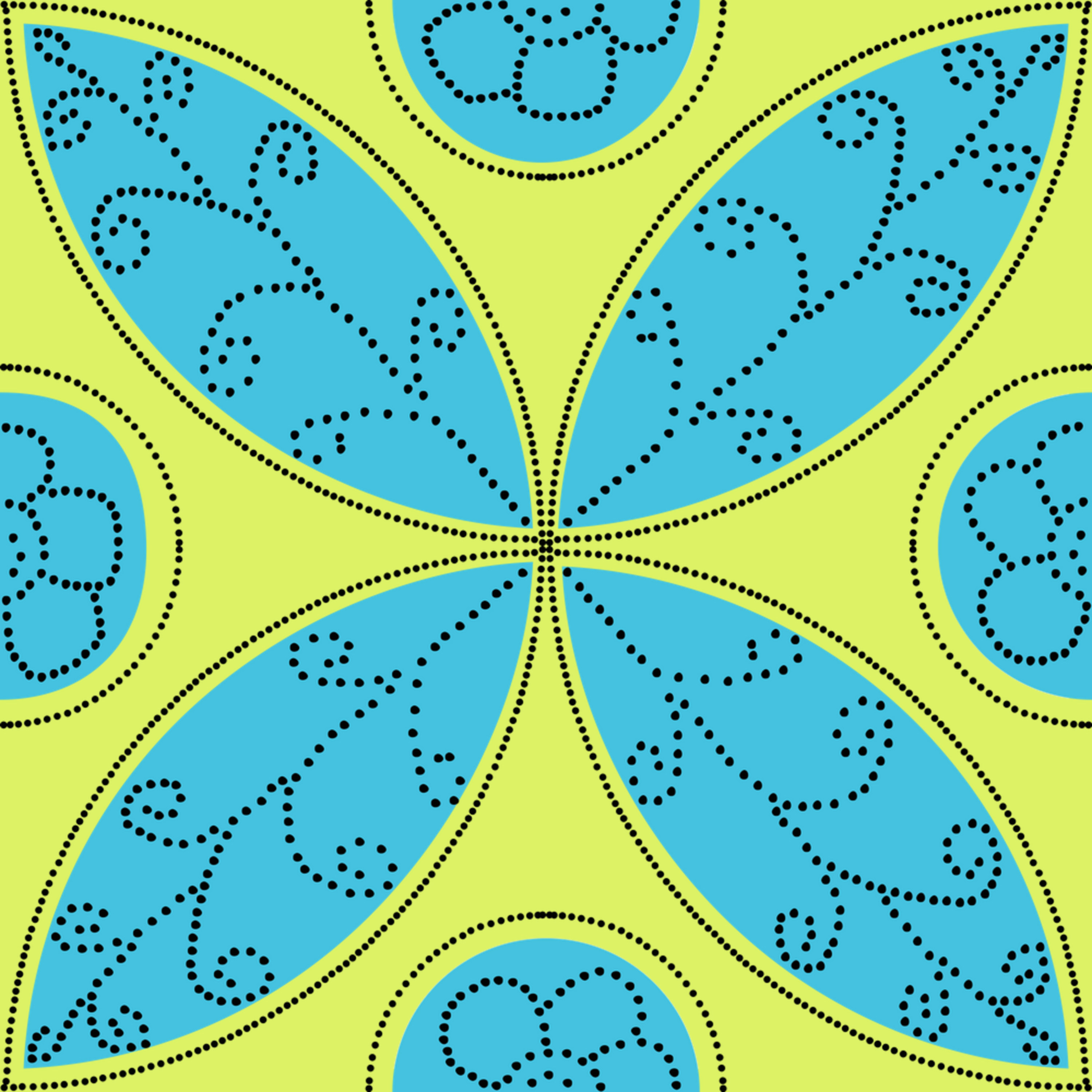 Seamless pattern of ethnic blue leaves and flowers