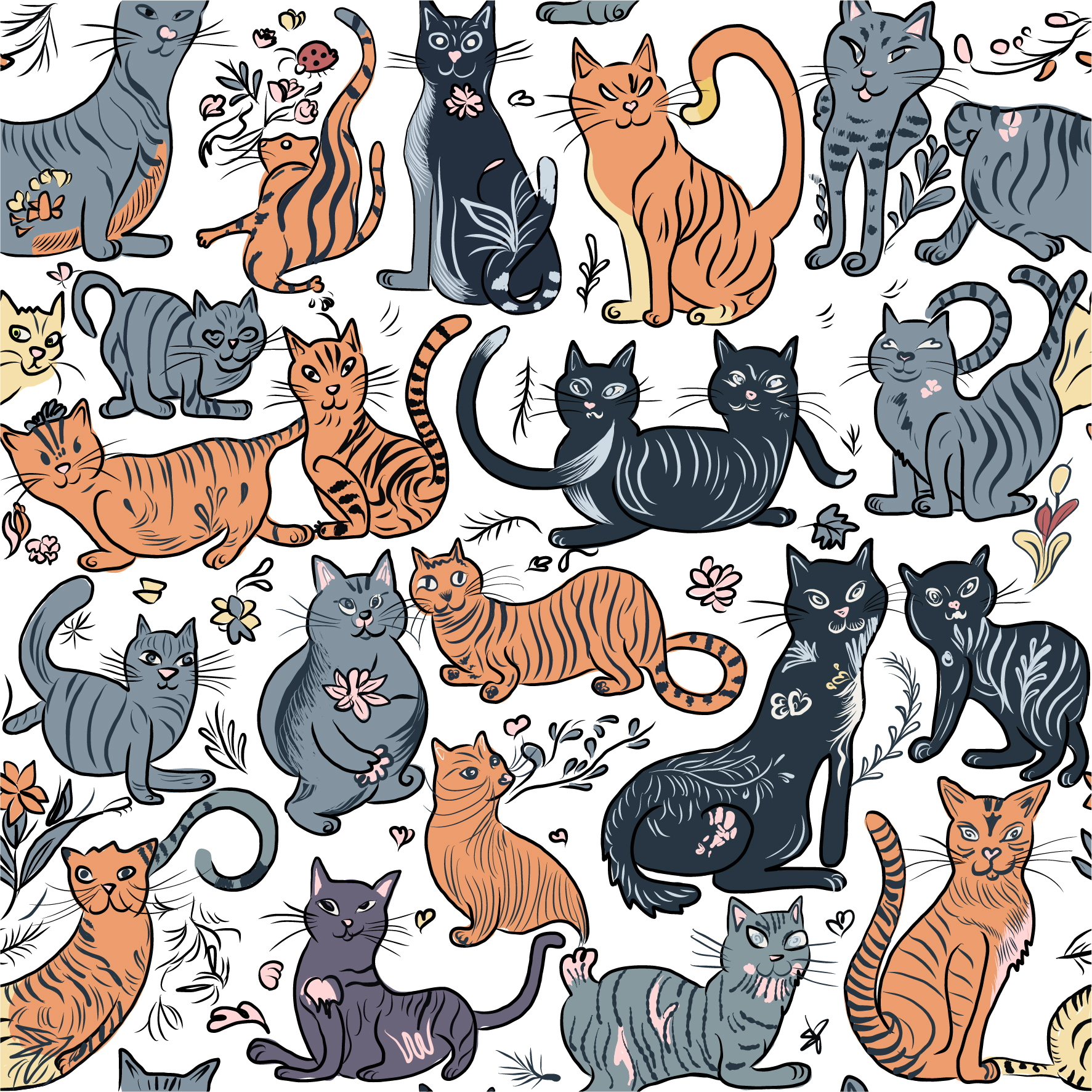 Cat illustration pattern